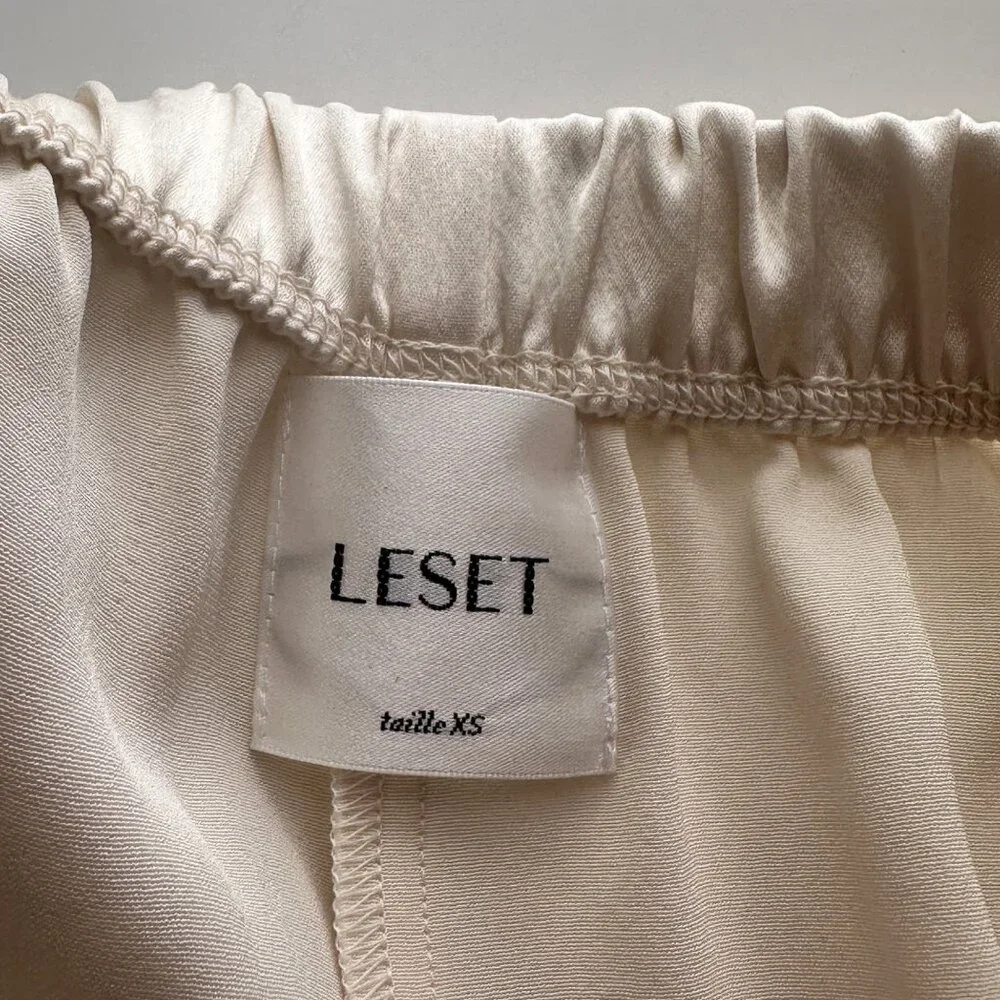 LESET Cream Satin Lounge Set Vest & Shorts XS Minimalist Luxe Sleepwear - Picture 7 of 8